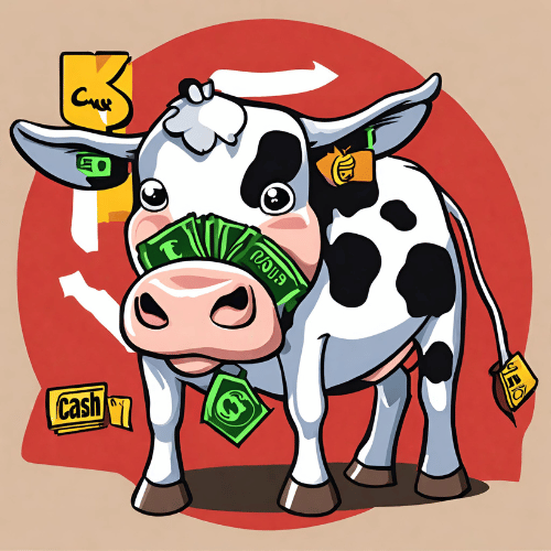Een koe die een cash cow channel representeerd